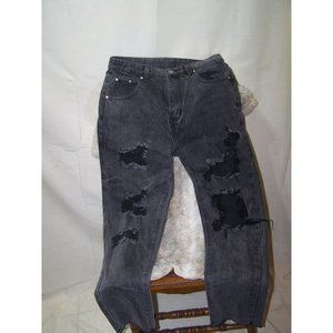 Shein High Waist Jeans Straight Destructed Black Medium